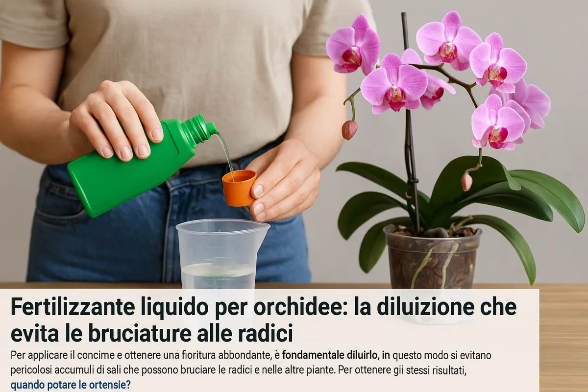 Fertilizzante liquido per orchidee: la diluizione che evita le bruciature alle radici