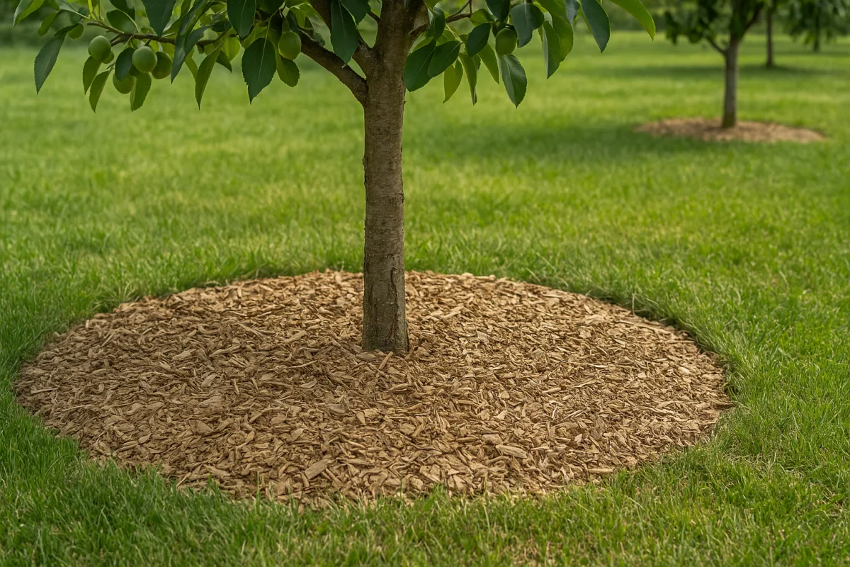 Pacciamatura attorno agli alberi da frutto: lo spessore che cambia tutto